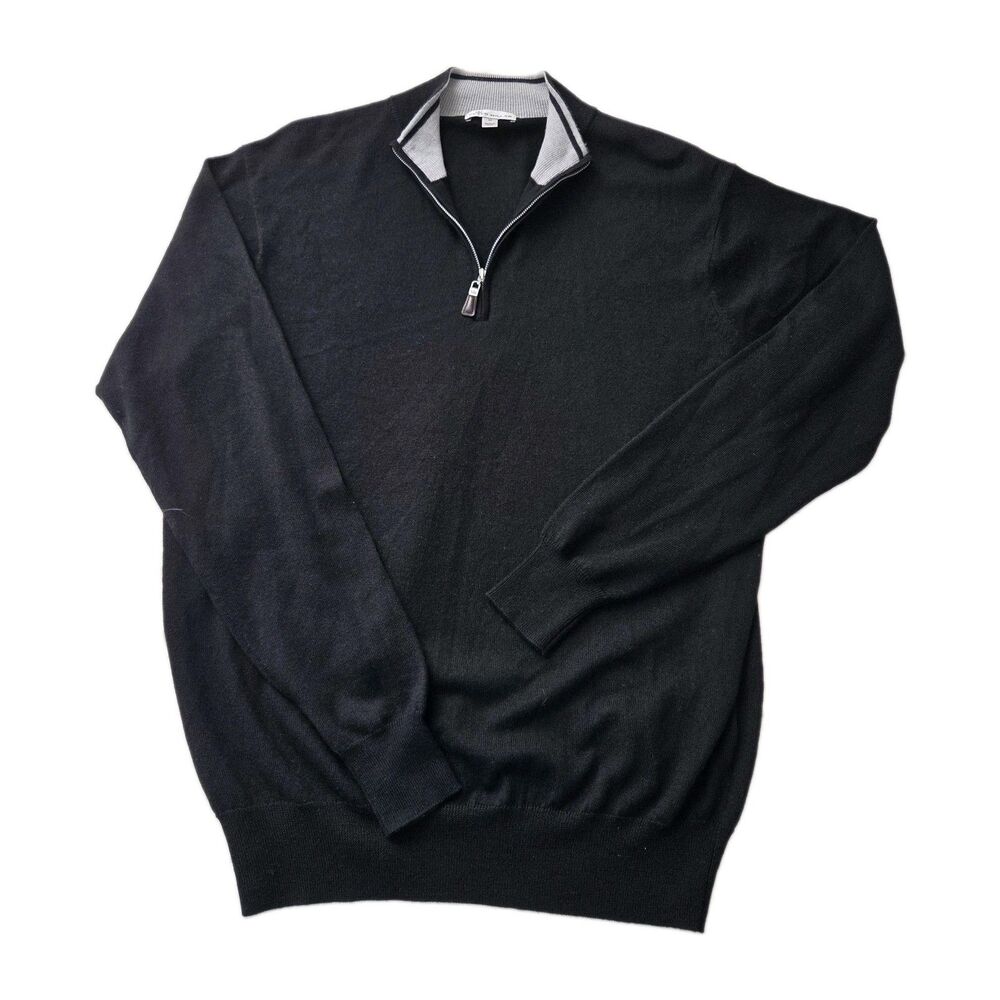 Peter Millar Quarter Zip Knit Sweater Black Mock Neck Merino/Silk Sz M Excellent